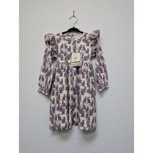 Kate Quinn Organic Cotton Purple Cats Ruffle Sleeve Dress 2T Spooky Halloween